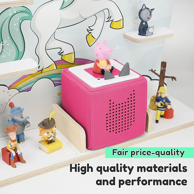 stadtecken Wooden Shelf for Music Box I Suitable for The Toniebox and ca. 50 Tonies I Perfect Storage in The Children's Room I for Setting up or Hanging (Large, Unicorn)