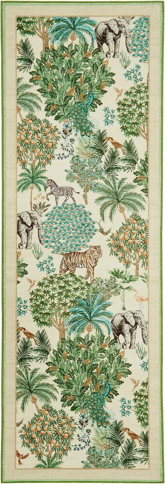 GarveeHome Jungle Rug 2.5x8 Kitchen Runner Rug Non Slip Washable Runners for Hallways, Animal Print Runner Rugs with Rubber Backing Soft Low-Pile Forest Long Carpet for Bedroom Entryway Laundry, Beige