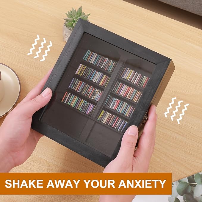 Anxiety Miniature Bookshelf, Mini Books Display for Stress Relief, Small Decorative Miniature Library for Book Lovers,Family and Friend Gift (Black)