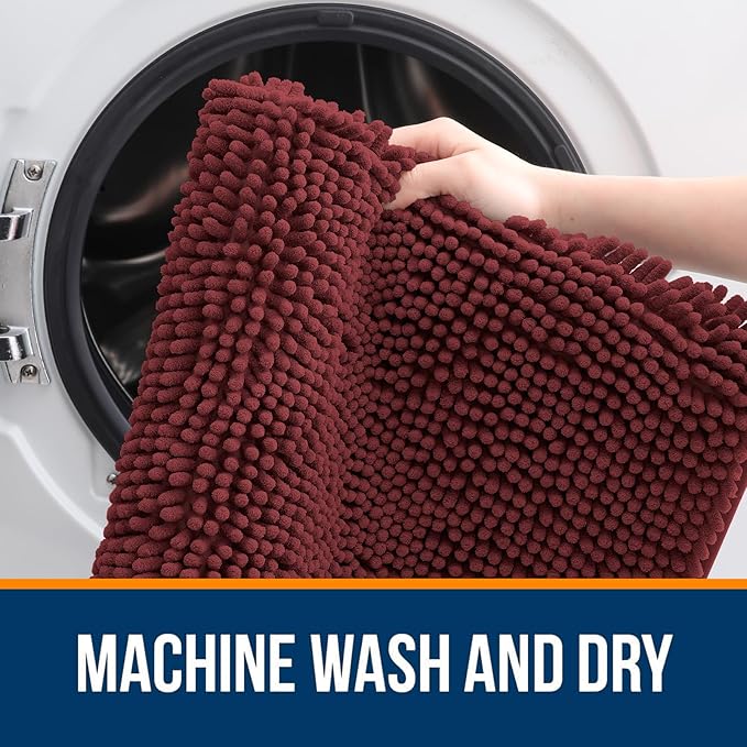 OLANLY Bathroom Runner Rugs 47x20, Soft Absorbent Chenille Bath Rugs, Rubber Backing Quick Dry, Machine Washable Long Bath Mats for Bathroom, Tub and Shower, Home Decor Accessories, Andorra Red-Brown