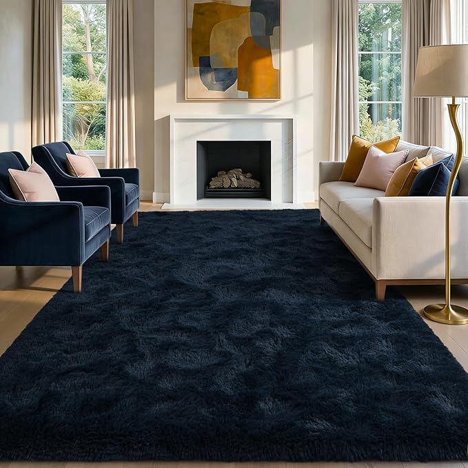 6x9 Fluffy Area Rug Blue Rugs for Living Room,Plush Soft Navy Blue Shag Carpet for Bedroom Boys Book Room Nursery Kids Playroom Dorm Decor