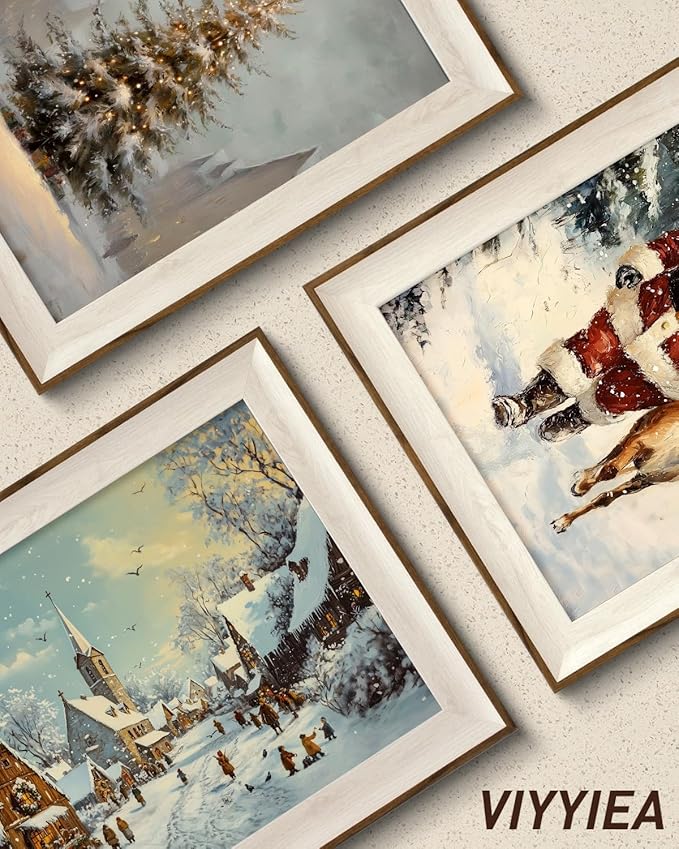 VIYYIEA Winter Framed Wall Art for Living Room, Snow Village Canvas Prints, Oil Painting Home Decor, Christmas Picture, Bathroom Wall Decor Gifts for Friends or Family - 16L x 12W