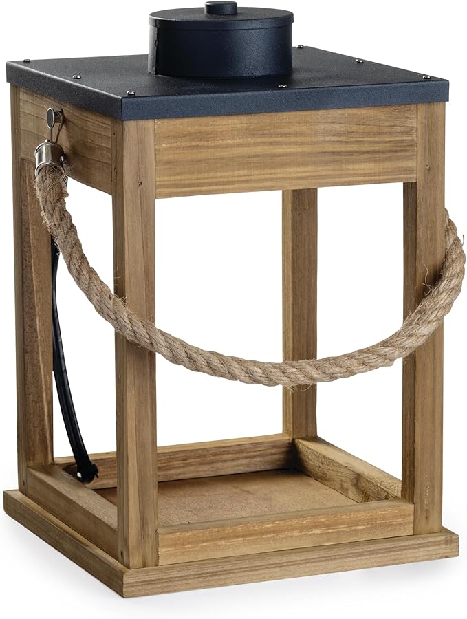 Candle Warmers Etc. Wood & Rope Lantern – for Top-Down Warming & Flame-Free Fragrance