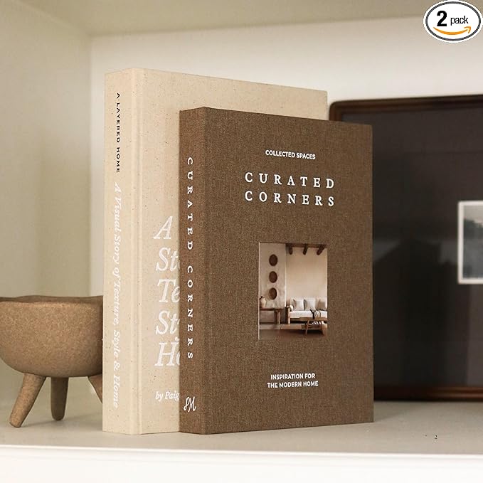 Decorative Books for Home Decor - 2 Linen Fake Books for Decorating Bookshelf, Coffee Table, Shelves - Faux Book Box for Hidden Storage and Decoration - Modern Neutral Design Fits Any Home Aesthetic