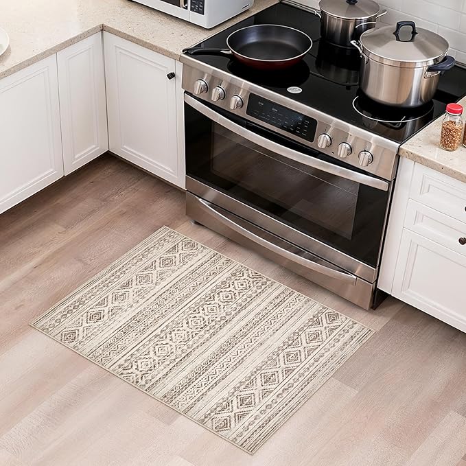 cotiled Washable 2x3 Entryway Rug: Washable Boho Rugs with Non Slip Backing Small Soft Indoor Stain Resistant Carpet for Kitchen Front Lightweight Home Decor Dark Brown