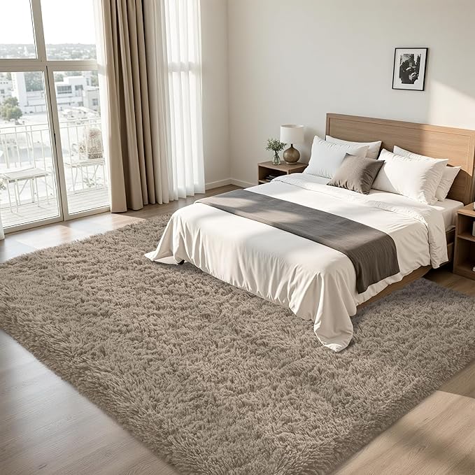 8x10 Area Rug for Living Room:Ultra Soft Fluffy Shag Grey Camel Rugs,Large Fuzzy Plush Indoor Non Slip Carpet Washable Rug for Bedroom Kids Nursery Office Dorm Modern Decor(Grey Camel 8'x10')