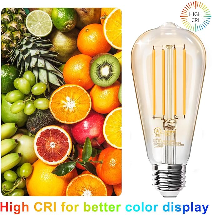 TJOY 4 Pack Vintage LED Edison Amber Light Bulbs, 60W Equivalent, Dimmable, 8W, 800 Lumens, 2200K Soft White, ST58, E26 Base LED Filament Bulbs, CRI80+, Antique Glass Style for Home, Bedroom