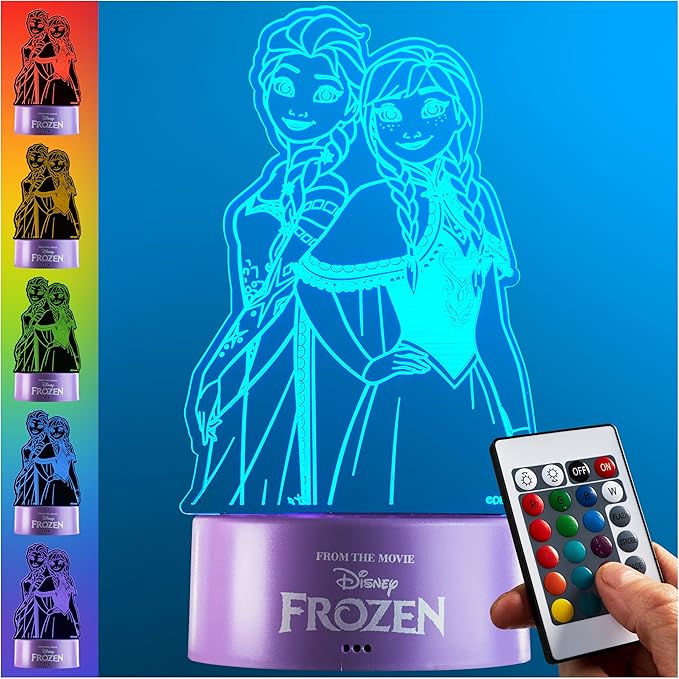 Get Trend Disney Frozen 3D Illusion Night Light for Kids, Anna & Elsa, 16 Colors, 4 Lighting Modes, Dimmable, Dual Powered LED Desk Lamp, Bedroom Decor, Gifts for Girls (Multi Frozen)
