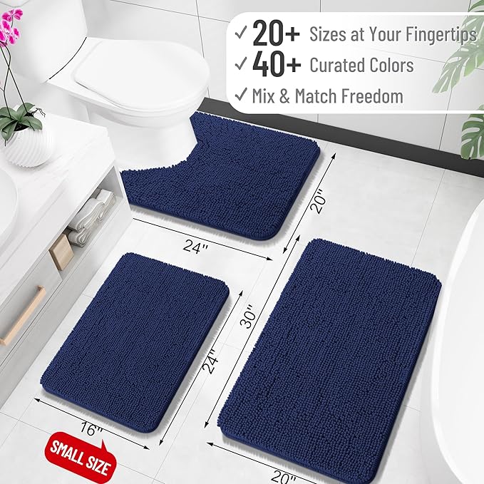 OLANLY Large Bathroom Rugs 40x32, Soft Absorbent Chenille Bath Rugs, Rubber Backing Quick Dry, Machine Washable Bath Mats for Bathroom Floor, Tub and Shower, Home Decor Accessories, Twilight Sapphire