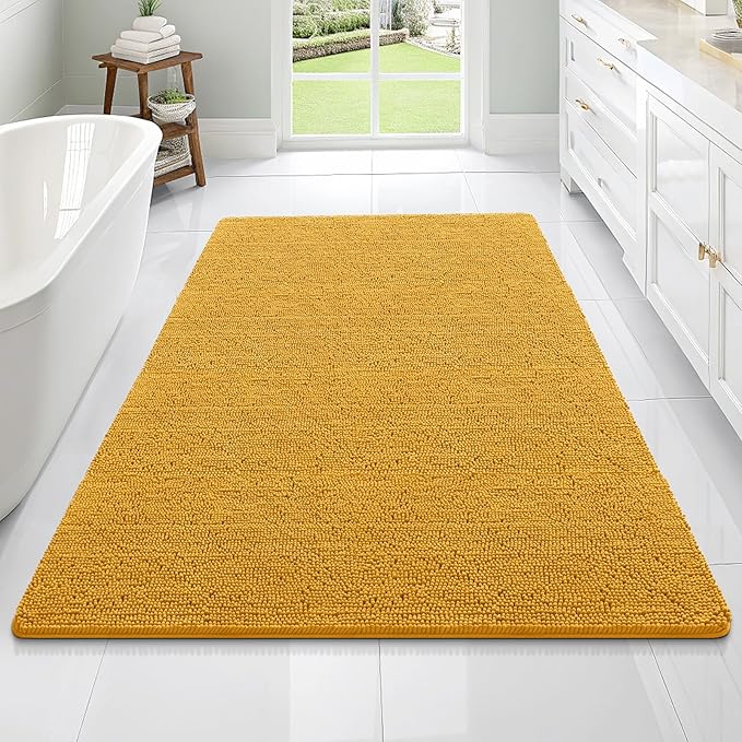 OLANLY Large Bathroom Rugs 70x46, Soft Absorbent Chenille Bath Rugs, Rubber Backing Quick Dry, Machine Washable Bath Mats for Bathroom Floor, Tub and Shower, Home Decor Accessories, Golden Yellow