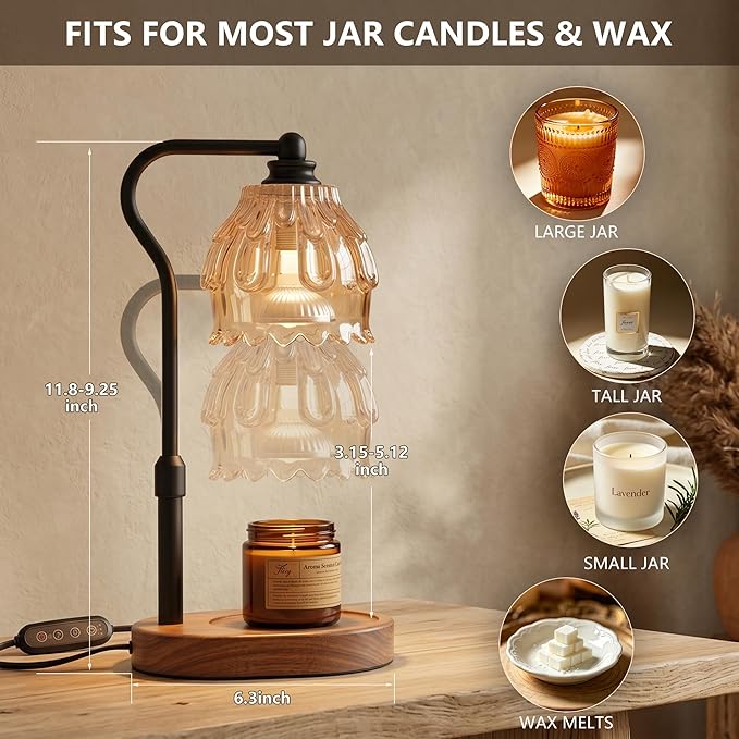 Candle Warmer Lamp with Timer and Wireless Remote Control, Dimmable Candle Warmer for Jar Candles, Height Adjustable Wax Melts Warmer, House Warming Gifts New Home Decor, Gifts for Women Mom