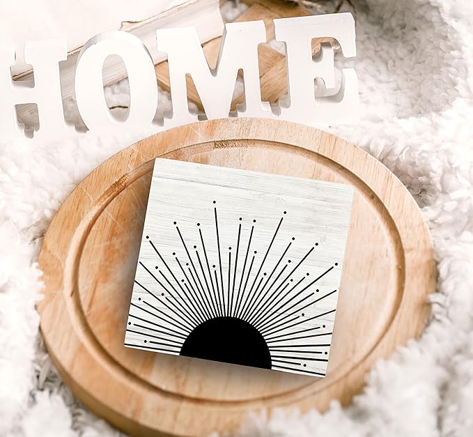 SRADMO Abstract Boho Black Sun Sunrise Sunset Sunshine Sunray Rustic Wood Box Sign Desk Decor, Boho Mid Century Modern Art Wooden Block Box Sign Decoration for Home Office Wall Shelf Table Decor