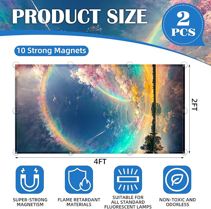 ANGSYLTH 2 Pcs Fluorescent Light Covers - 4 x 2 Feet Covers for Ceiling Lights, Magnetic Light Filters for Classroom, Office, Hospitals, Home (Auspiciousness Clouds)