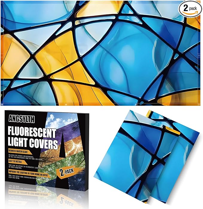 ANGSYLTH 2 Pcs Fluorescent Light Covers - 4 x 2 Feet Covers for Ceiling Lights, Magnetic Light Filters for Classroom, Office, Hospitals, Home (Colorful Art)
