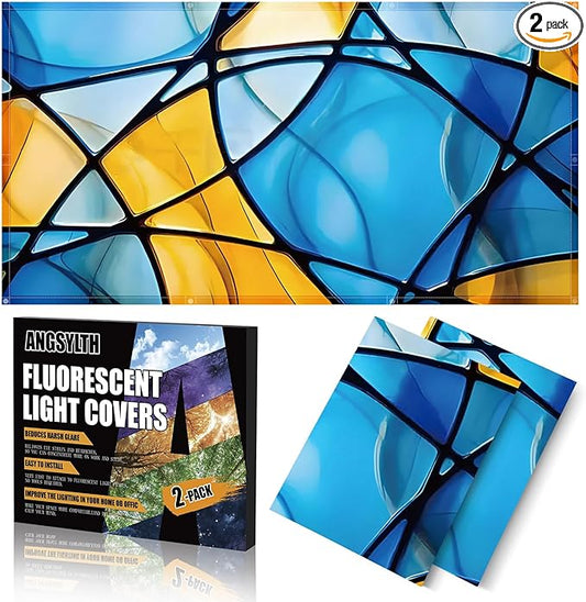 ANGSYLTH 2 Pcs Fluorescent Light Covers - 4 x 2 Feet Covers for Ceiling Lights, Magnetic Light Filters for Classroom, Office, Hospitals, Home (Colorful Art)