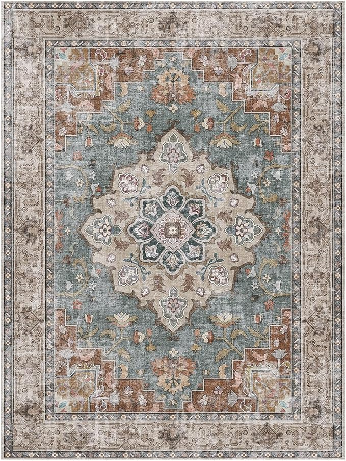 CAPALOCA Machine Washable Rugs Nursery Rug 5x7 Cute Girl Non Slip Low Pile Water Repellent Soft Print Pattern for Bedroom Indoor Decor Kids Playroom Browngreen