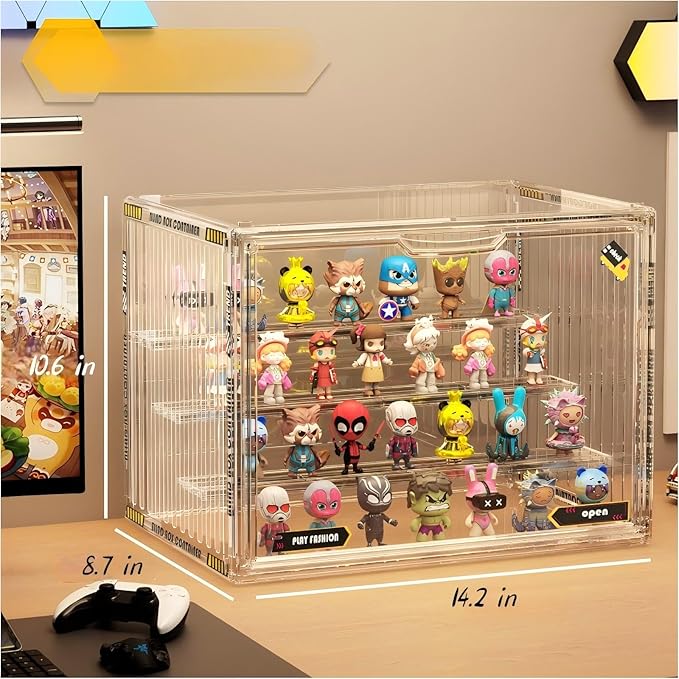 Premium Clear Acrylic Display Case with Magnetic Door - Dust Proof Protector for Funko Pops, Collectibles, Figures, Books, Comics, Toys Includes Adjustable Dividers & Stackable Design