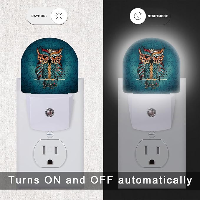 Owl Night Light,Vintage Animals Plug-in Wall Led Night Lights Decor for Boys Girls Room,Dusk to Dawn Sensor Wall Lamp for Stairway/Hallway/Kitchen,0.5W