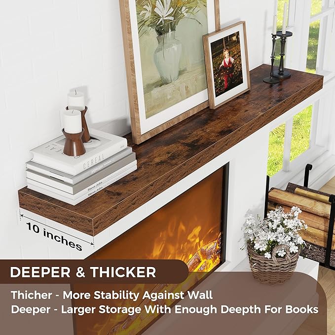 Venusmiles Floating Shelf for Wall 55 inch Long, Engineered Wood Large Wall Shelves with Invisible Brackets for Living Room Bedroom Bathroom Office Kitchen Decor and Storage, Rustic Brown, Set of 1