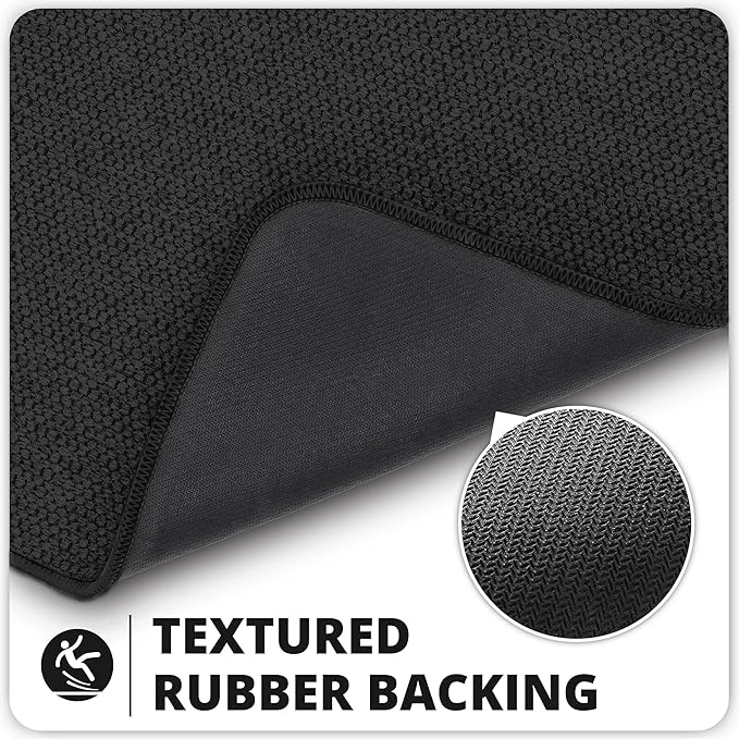 Bosap Bathroom Rugs Set 2 Pieces,Thin Bathroom Mats,Toilet Rugs,Quick Dry,Non-Slip,Machine Washable,Low Pile,Absorbent Bath Mats,Shower,Sink,Home Decor Accessories.Black,1'5"x2'3"+1'8"x2" U Shape