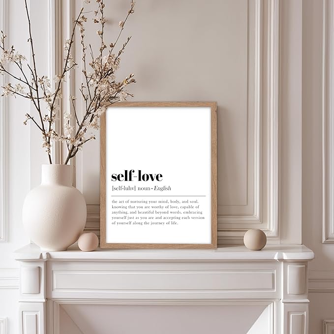 Poster Master Typography Poster - Dictionary Print - Self Love Definition, Nurturing your Mind and Soul, Worthy, Motivational - Gift for Family, Friend - Wall Decor for Home, 8x10 Beige Framed