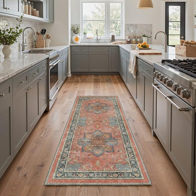 GENIMO Area Rug 2x3 Doormat, Machine Washable Low Pile Rugs, Small Retro Chenille Entryway Mat for Entrance, Hallway, Kitchen and Corridor, Dusty Terracotta