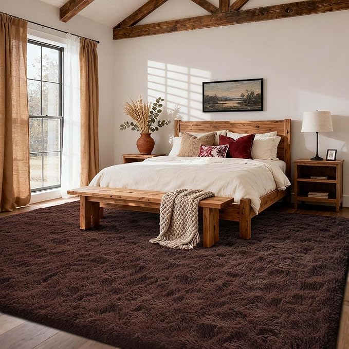 4x6 Ft Brown Shag Rugs for Bedroom Living Room, Ultra Soft Fluffy Furry Area Rug for Indoor Floor, Aesthetic Carpet for Home Decor