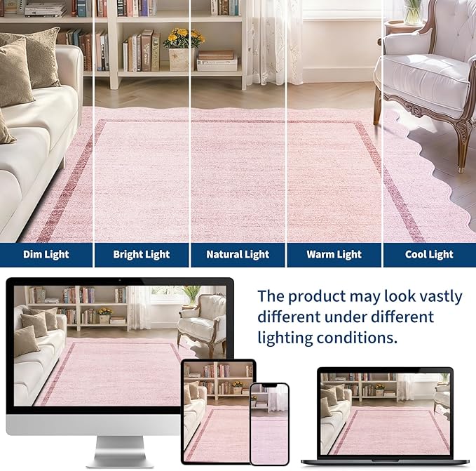 GarveeHome Scalloped Living Room Rug 5x7 Area Rug Washable Area Rug for Bedroom Modern Kids Rug Non Slip Throw Rugs Soft Low Pile Stain Resistant Carpet for Dorm Dining Room 5'x7' Pink