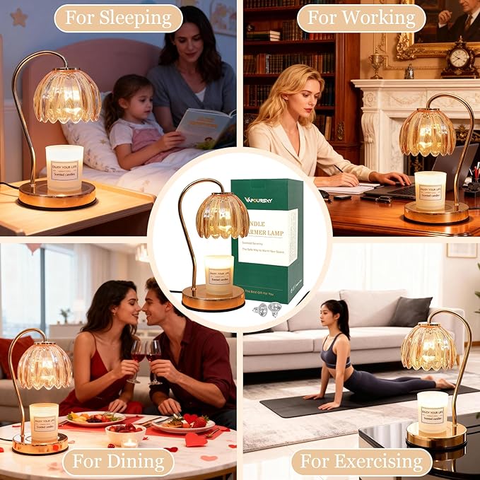 Candle Warmer Lamp with Timer & Dimmer, Aromatherapy Candle Lamp for Scented Candles, Modern Amber Glass Candle Lamp Warmer, Birthday Gift for Women Mom House Warming Gifts New Home Decor
