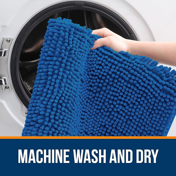 OLANLY Bathroom Runner Rugs 59x20, Soft Absorbent Chenille Bath Rugs, Rubber Backing Quick Dry, Machine Washable Long Bath Mats for Bathroom, Tub and Shower, Home Decor Accessories, Deep Navy Blue