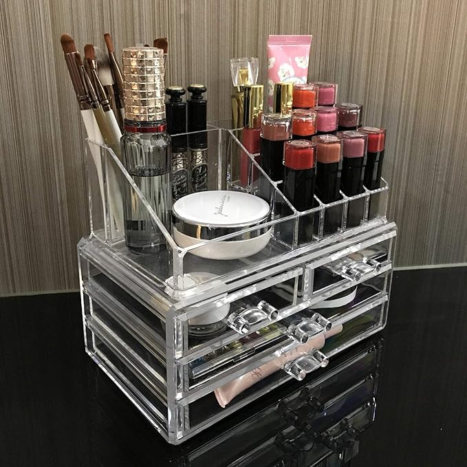 SciencePurchase See-Through Acrylic Jewelry Makeup Lipstick Organizer Holder Box with 4 Drawers