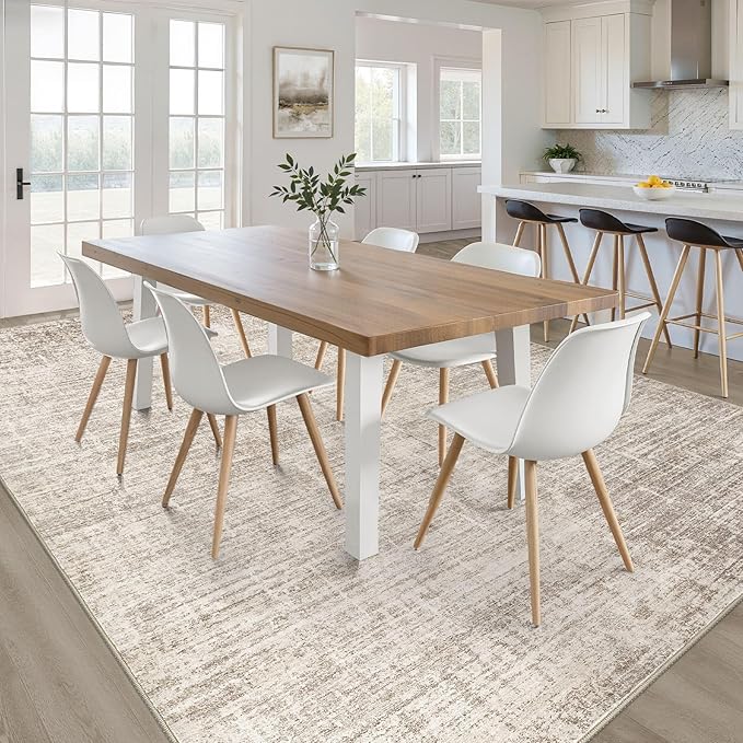 7x10 Area Rug Living Room: Washable Large Neutral Brown Rug Abstract Soft Modern Stain Resistant Indoor Floor Non-Slip Carpet for Bedroom Nursery Kids Office Playroom Dining Room Under Table Home