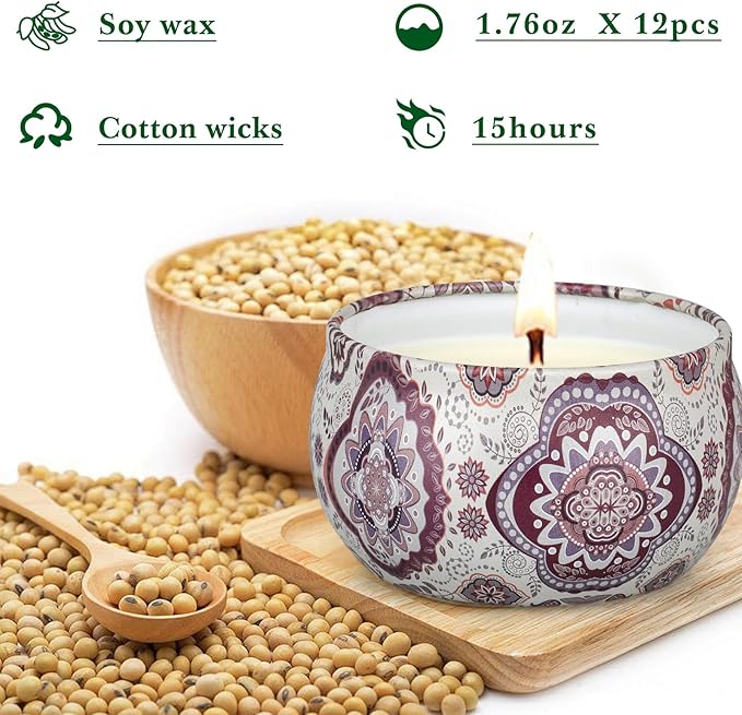 Scented Candle Gift Set, 12 Pack Natural Soy Wax Candles, 20–25 Hours Long-Lasting Aromatherapy, Gift Box for Home Decor & Gifts for Mom, Women