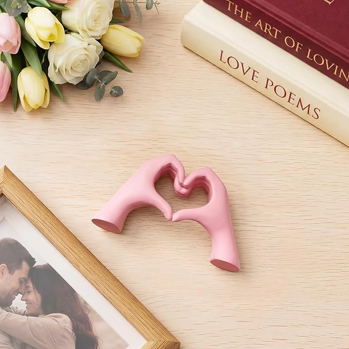 Gold Decor Living Room – Mini Small Heart Hands Sculpture – Shelf Decor Aesthetic – Cute Home Accent Table & Shelves – Love Statue - Gifts Girlfriend, Wife, Women, Teen Girls, Valentine (Pink, Mini)