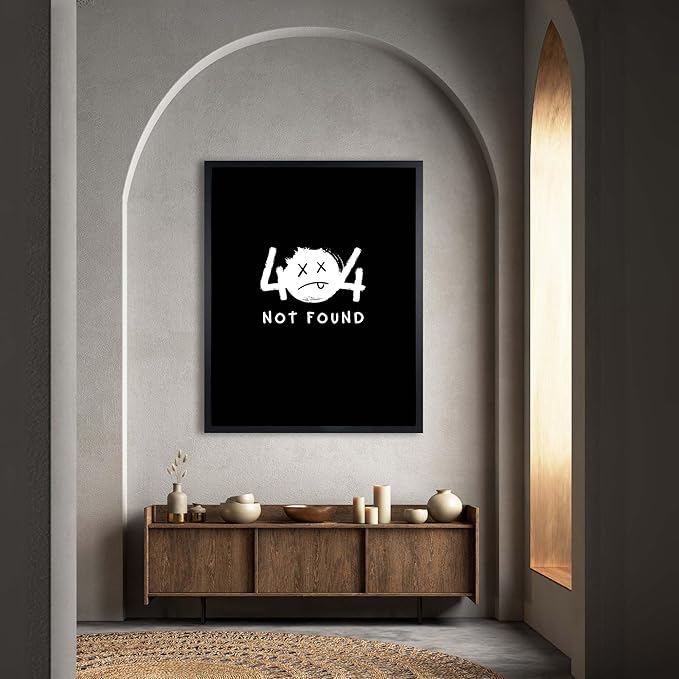 InkFlow Posters Not Found Poster - Minimal Error Face Illustration - Modern Abstract Graphic Design - Trendy Home Wall Decor Accent - Statement Art Print - 18x24 Unframed Canvas Print