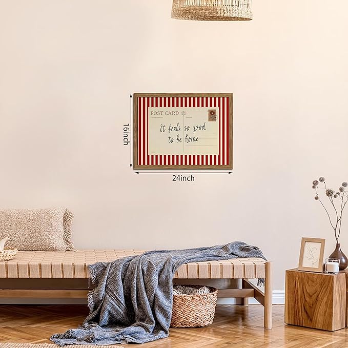 It Feels So Good To Be Home Wall Art, Vintage Inspirational Postcard Canvas Wall Decor Painting, Red Striped Quotes Artwork Print Picture for Living Room Bedroom 16x24 Inch Wood Framed