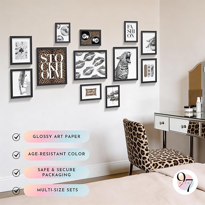 97 Decor 12 Pcs Trendy Leopard Wall Art - Cheetah Wall Decor For Bedroom, Stockholm Posters For Room Aesthetic, Funky Preppy Art Prints Cute Pictures For College Girls Dorm Decorations (Unframed)