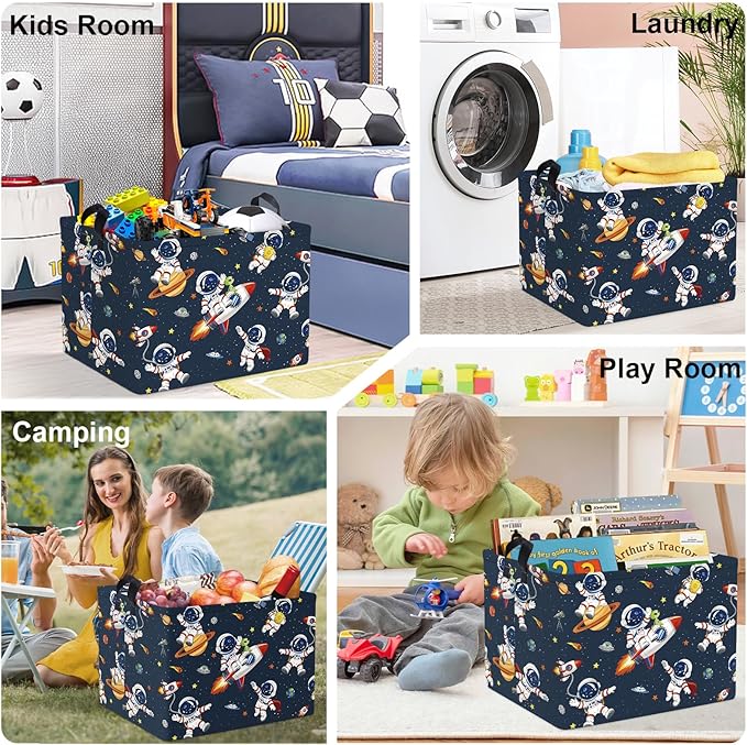 Space Rockets Laundry Hamper Cartoon Astronaut Large Storage Basket Planet Collapsible Parents Organizer Boys Clothes Toy Bins for Bedroom, Bathroom, Alien, 36L