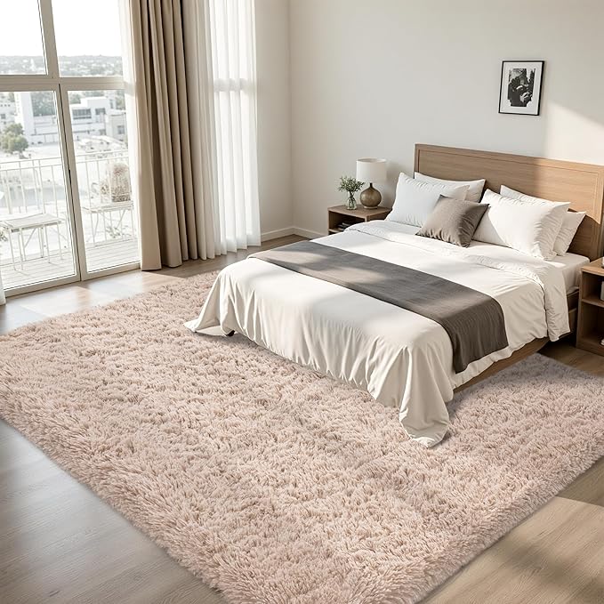 6x9 Area Rug for Living Room:Ultra Soft Fluffy Shag Beige Rugs,Large Fuzzy Plush Indoor Non Slip Carpet Washable Rug for Bedroom Kids Nursery Office Dorm Modern Decor(Beige 6'x9')