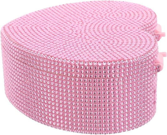 KALLORY Heart-shaped Jewelry Organizer Box with Mirror, Double Layer Pink Plastic Jewelry Storage Case for Earrings Necklaces Hair Clips, Cosmetic Makeup Organizer