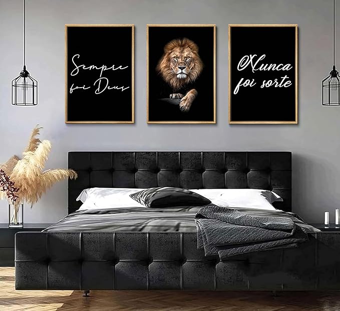 3Pcs Lion Inspirational Quotes Wall Art Modern Motivational Black And White Lion Poster Print Entrepreneur Hustle Hard Work Quotes Pictures Wall Decor for Office Bedroom Living room Unframed
