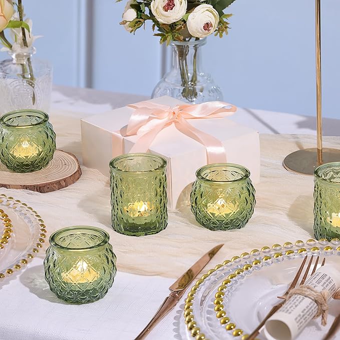 NITIME 12Pcs Assorted Green Votive Candle Holders, Tea Lights Candle Holder for Table Centerpiece, Green Candle Holders for Wedding, Bridal Shower and Tea Party Decorations