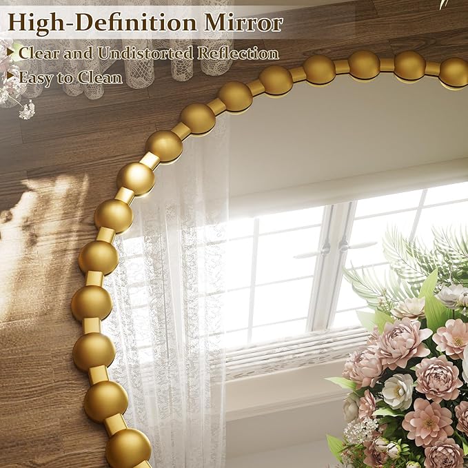 Easly Round Mirror for Wall, 36 Inch Gold Beaded Frame Decorative Vanity Mirror, Circle Bathroom Mirror with High-Definition Lense, Modern Wall Decor for Bathroom, Living Room, Bedroom, Entryway