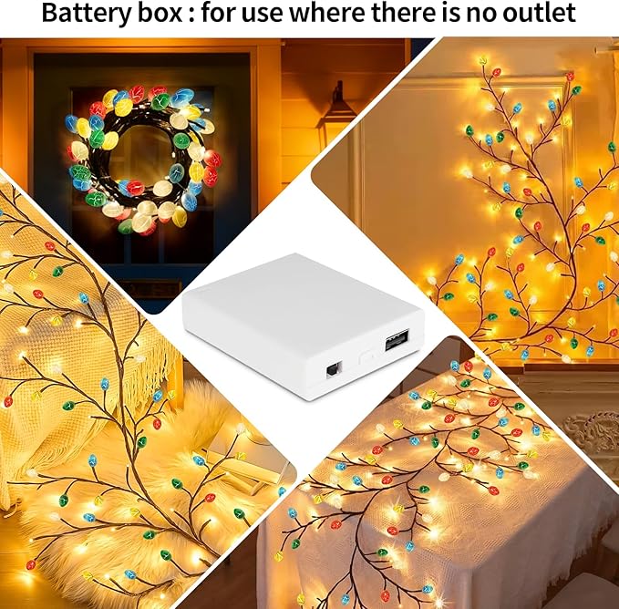 FNHMSL Easter Egg Enchanted Willow Vine Lights, 7.55FT 144LED 4 Color Easter Egg Tree Branch Lights for Wall, Remote Timer,8 Light Model,Bedroom Wall Doors Wedding, Christmas, USB Battery Box