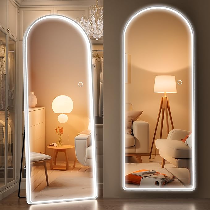 Hasipu 65" x 22" Led Mirror Full Length, Full Length Mirrors with Lights Arch Design, Full Body Mirror with Lights, Wall Mounted Mirror Dimming & 3 Color Modes
