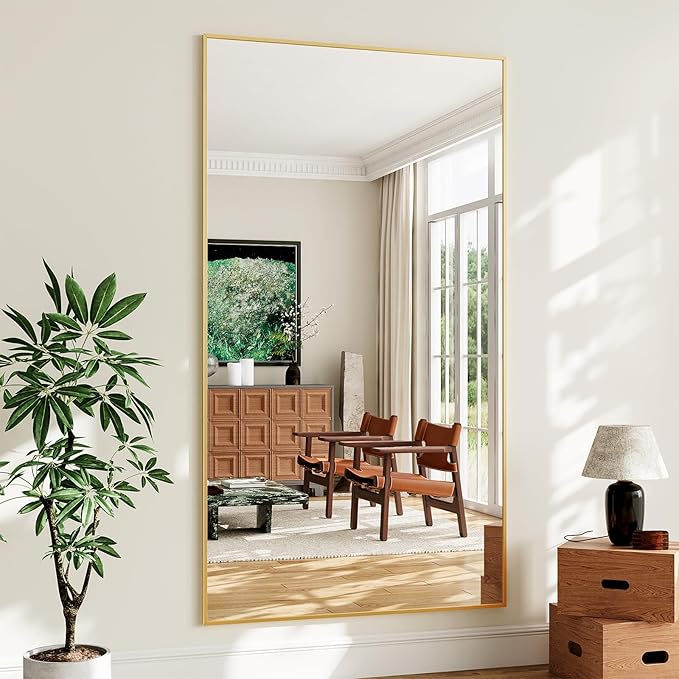 Koonmi 77"x38" Floor Mirror Full Length, Bedroom Floor Body Mirror with Stand, Large Gold Mirror, Leaning, Standing or Hanging Horizontally/Vertically