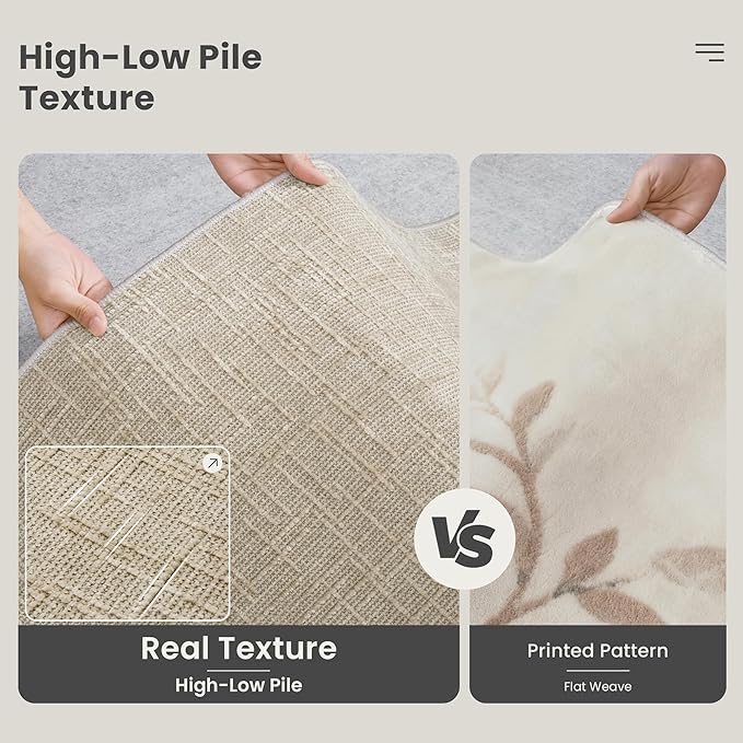 Valenrug Runner Rug Non Slip - 2x6 Runner Rugs for Hallways High-Low Pile Textured Rugs Runners, Folable Washable Runner Rug for Kitchen Bedroom Entryway Laundry Living Room, Beige