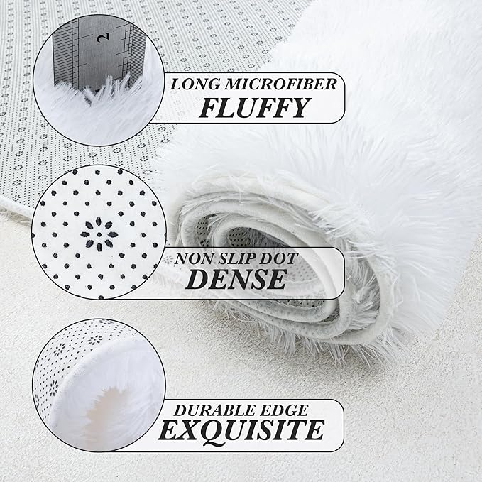 White Fluffy Area Rug Bedroom: Shag Rugs for Bedroom -White Area Rug 5x7 Plush Fuzzy Carpet for Living Room,Christmas Rug