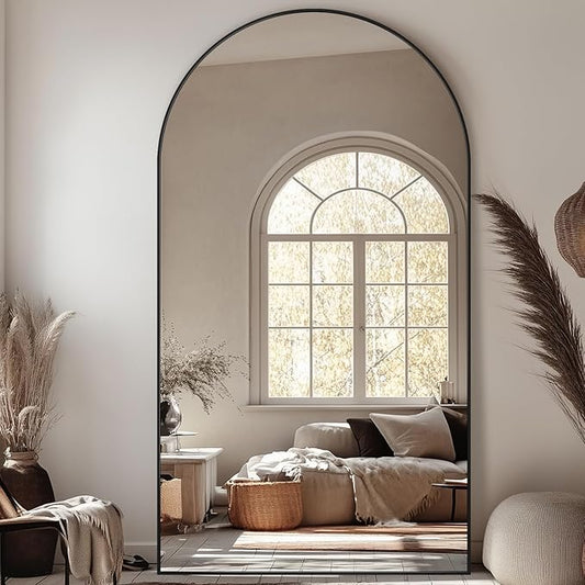 Antok Arched Full Length Mirror, 81"x41" Black Metal Frame Floor Mirror for Bedroom Living Room, Freestanding/Wall Mount/Leaning