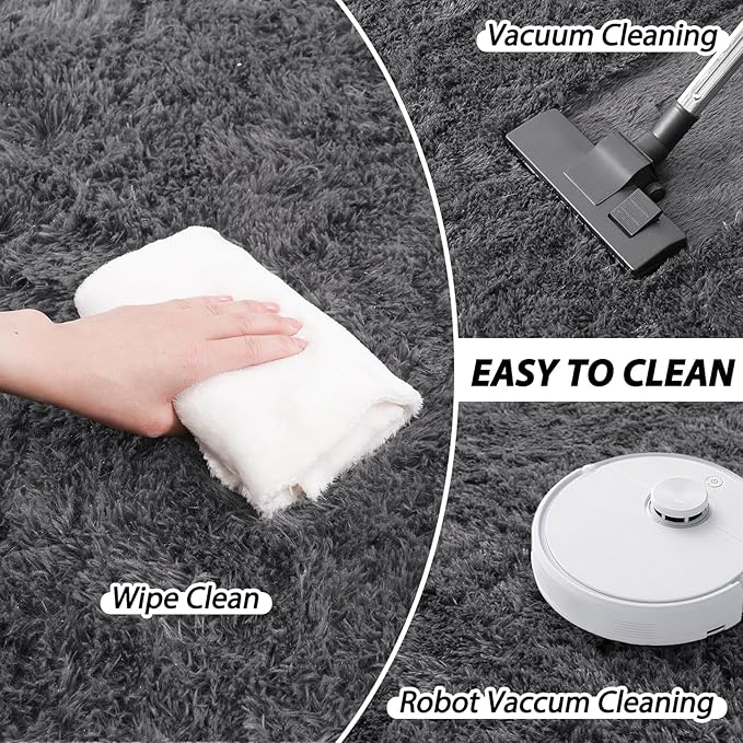 Area Rugs for Living Room 6x9, Ultra Soft Fluffy Rug for Bedroom, Modern Shaggy Carpets Fuzzy Rug for Girls Boys Room Home Indoor Nursery Teens Dorm Decor, Upgrade Non-Slip Durable, Charcoal Grey
